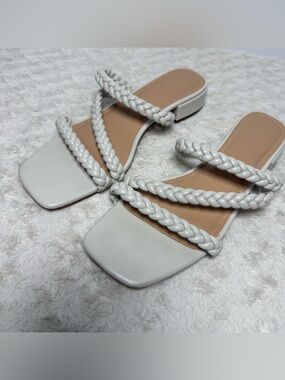 Braided Triple-Strap Slide Sandals - White